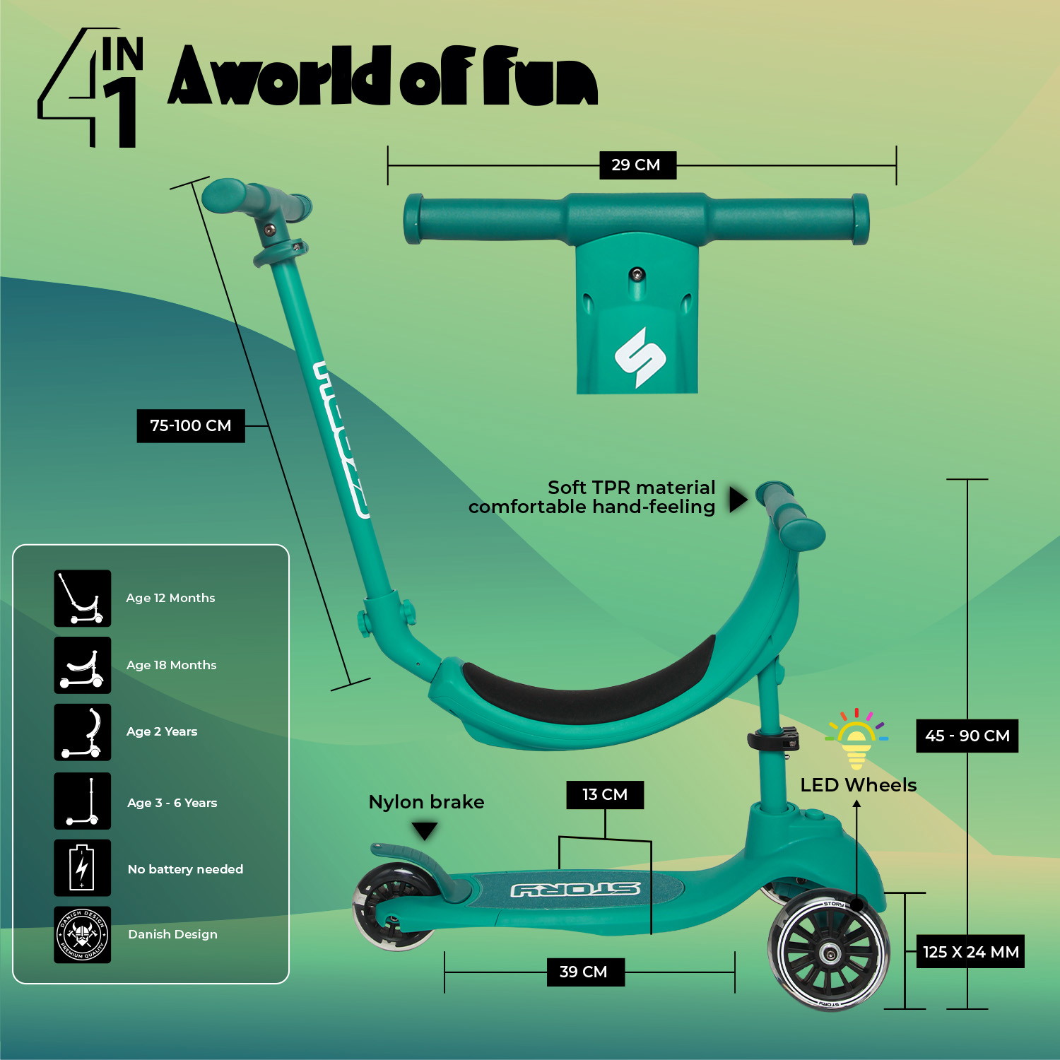 Story 4IN1 LED Gyerek 3-kerekű roller