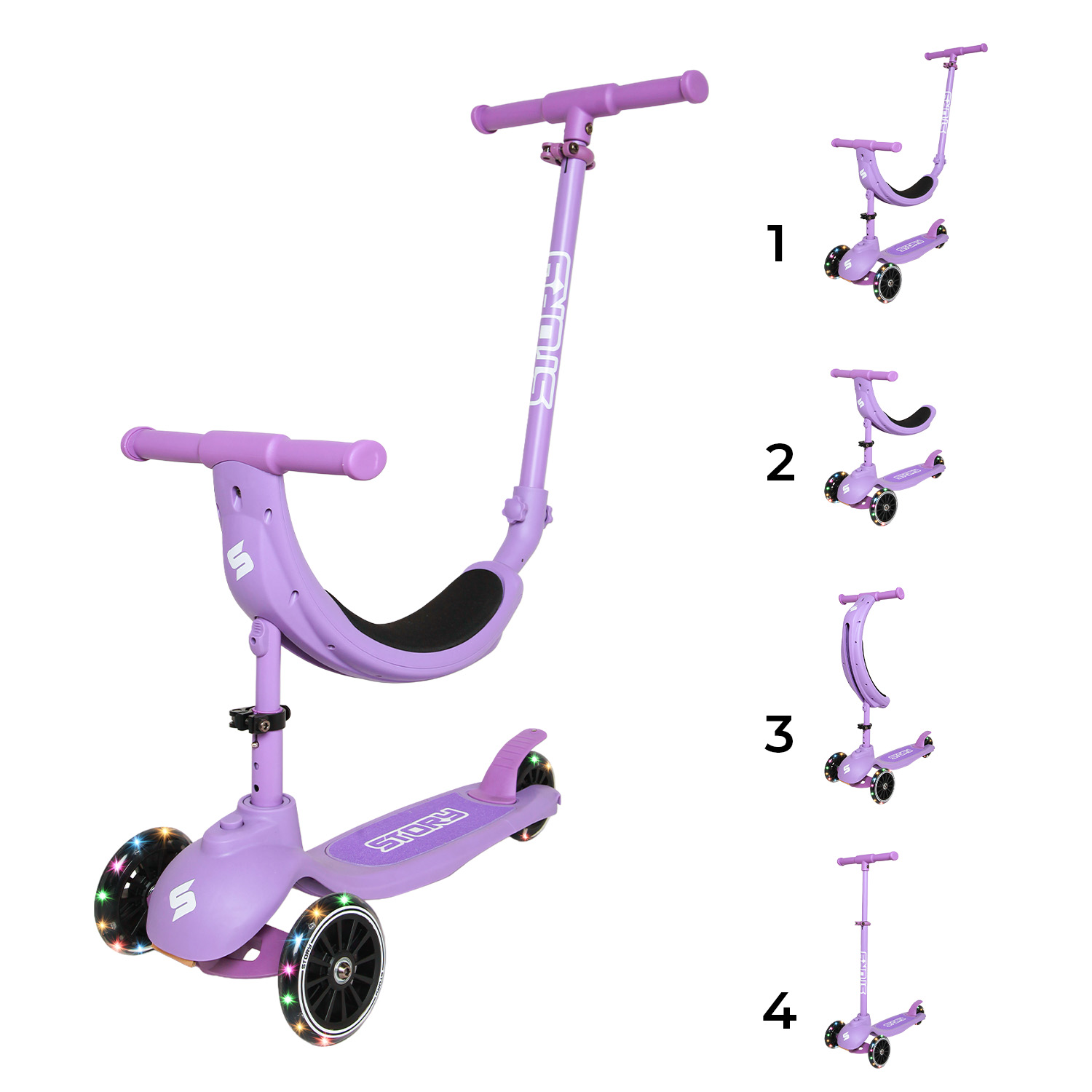 Story 4IN1 LED Kids 3-wheel scooter