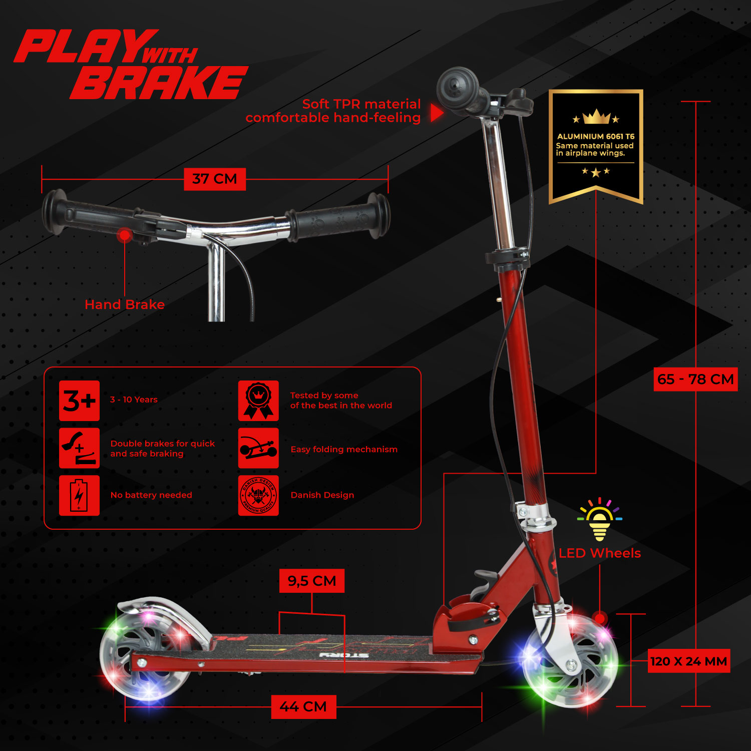 Story Play Gyerek Roller Kézi Fékkel és LED Kerekekkel